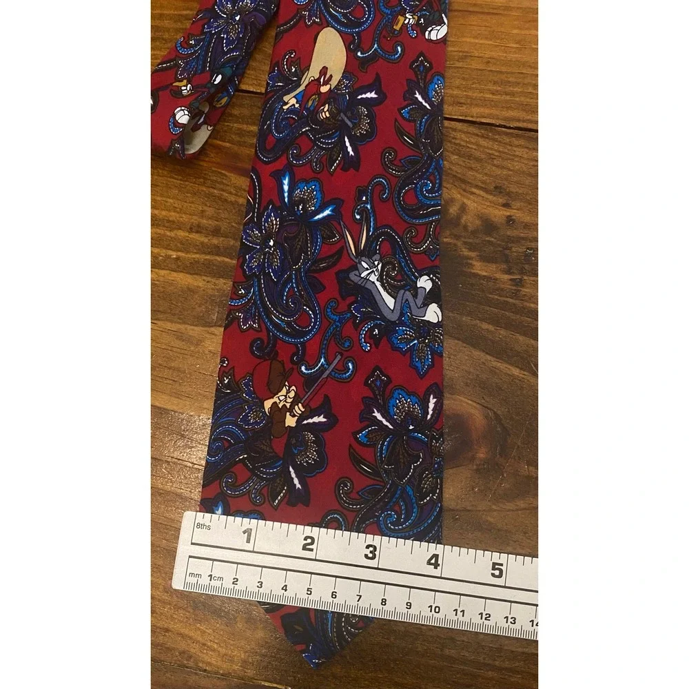 Looney Tunes Mania Necktie Mens OS Red Good Vintage 1994 Paisley Character Print